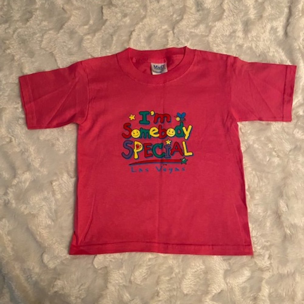 $8 ADD ON M & O Knits Las Vegas Girls T-Shirt Size 6-8 Pink Fuchsia 100% Cotton